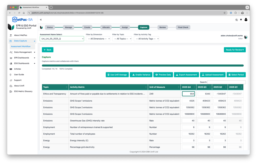 Screen grab of the MetPac-SA Data Portal