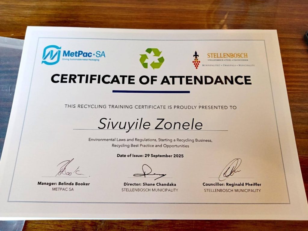 Stellenbosch waste picker training PPE